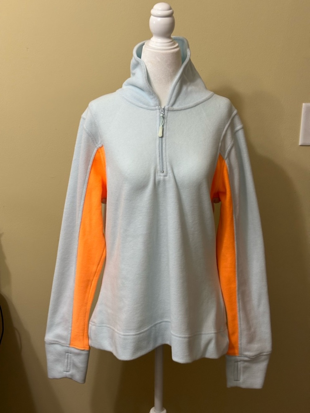 Light Blue Quarter-Zip Pullover with Neon Orange Panels